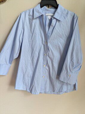 Fox croft nyc blue button up long sleeve non iron top size L #294